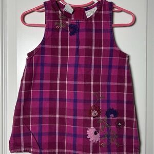 McKids McDonald's Vintage 90s 100% Cotton Magenta Plaid Floral Embroidery Dress